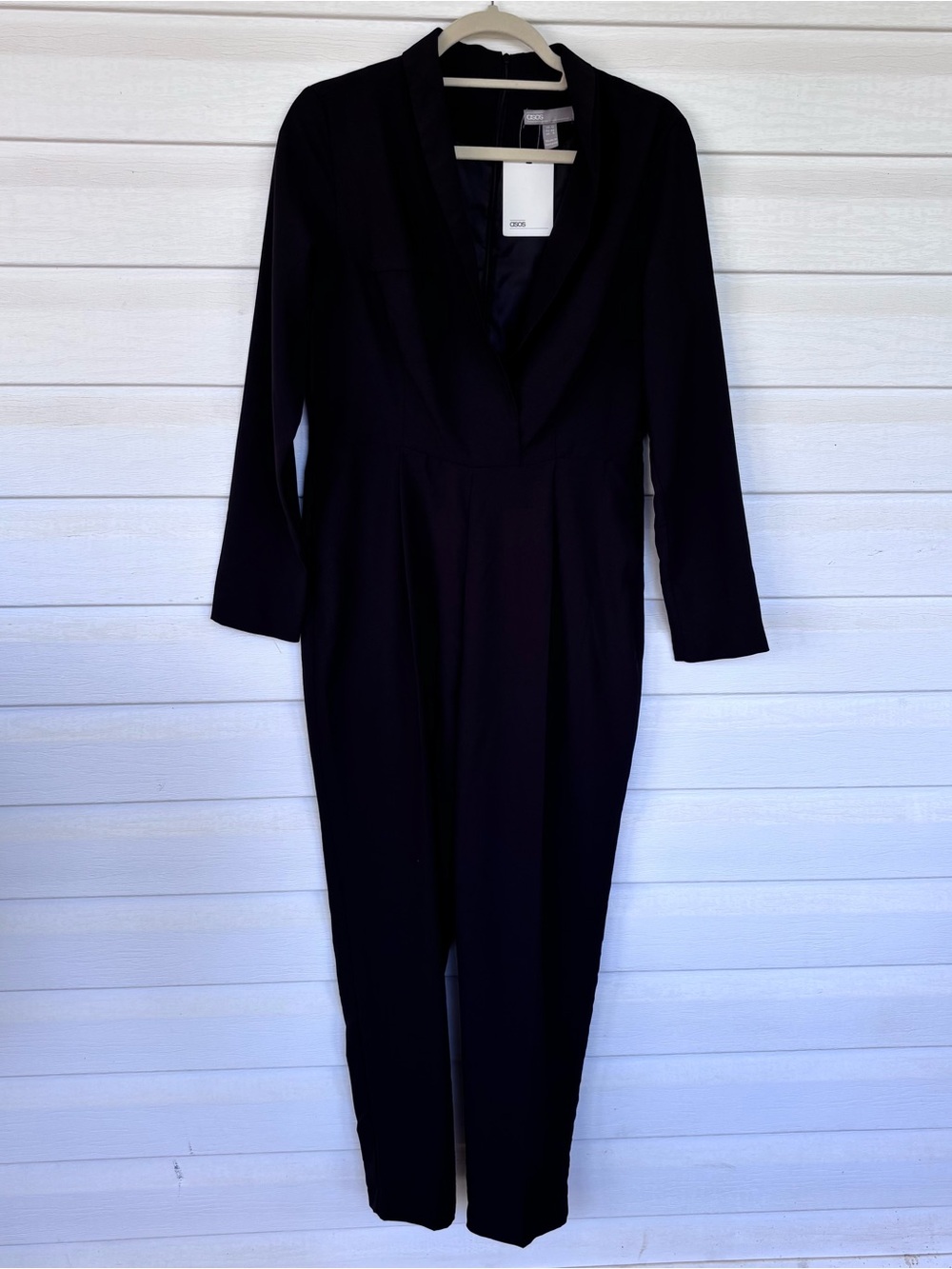 ASOS Black Tuxedo Jumpsuit US 8 Blazer Collar Tailored Long Sleeve